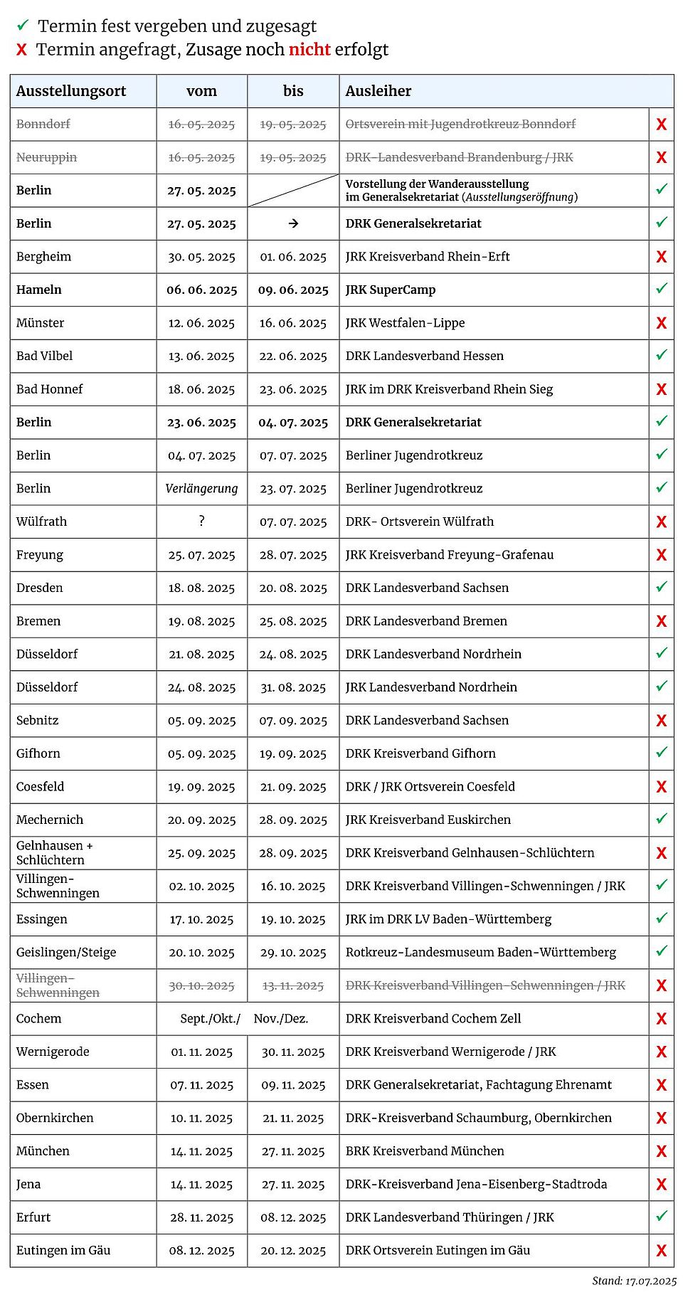 Terminplaner Wanderausstellung